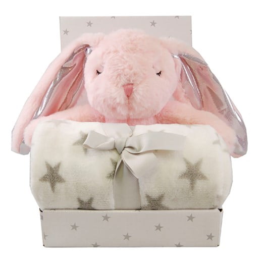 Carlobaby fleecefilt med gosedjur, kanin rosa