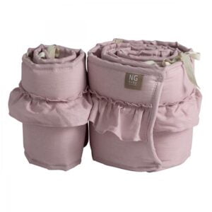 NG Baby spjälskydd 2 delar linne med volang, rose, Rose linne med volang
